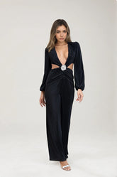 Femme Combinaisons plissée à décolleté profond découpes taille et boucle fleur – Look chic et allongeant | Dressie Dress