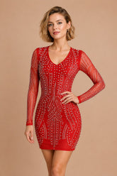 Femme Robe de fête moulante à manches longues avec motif cristallin sculptant – Met en valeur la silhouette | Dressie Dress