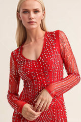 Femme Robe de fête moulante à manches longues avec motif cristallin sculptant – Met en valeur la silhouette | Dressie Dress