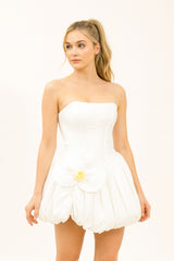 Femme Robe courte habillée bustier avec corset lacé dos jupe boule et grande fleur 3D | Dressie Dress