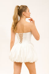 Femme Robe courte habillée bustier avec corset lacé dos jupe boule et grande fleur 3D | Dressie Dress