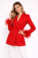 Femme Veste blazer croisée cintrée à col tailleur - décolleté V profond et poignets à plumes | Dressie Dress - Dressie Dress