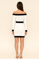 Robe bandage courte à épaules dénudées zip central et empiècements contrastés avec fausses poches zippées | Dressie Dress