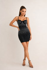 Femme Robe de fête bandage courte à strass dégradés et lignes verticales - bonnets effet bustier ornés de strass | Dressie Dress