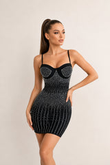 Femme Robe de fête bandage courte à strass dégradés et lignes verticales - bonnets effet bustier ornés de strass | Dressie Dress