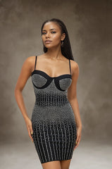 Femme Robe de fête bandage courte à strass dégradés et lignes verticales - bonnets effet bustier ornés de strass | Dressie Dress