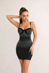 Femme Robe de fête bandage courte à strass dégradés et lignes verticales - bonnets effet bustier ornés de strass | Dressie Dress