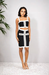 Ensemble 2 pièces Femme top court zippé + jupe crayon taille haute en maille bandage - coupe moulante | Dressie Dress