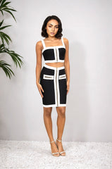 Ensemble 2 pièces Femme top court zippé + jupe crayon taille haute en maille bandage - coupe moulante | Dressie Dress