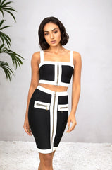 Ensemble 2 pièces Femme top court zippé + jupe crayon taille haute en maille bandage - coupe moulante | Dressie Dress