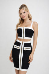 Ensemble 2 pièces Femme top court zippé + jupe crayon taille haute en maille bandage - coupe moulante | Dressie Dress - Dressie Dress
