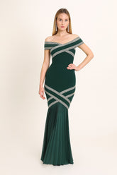 Robe bandage longue style sirène à épaules dénudées avec bandes croisées décoratives | Dressie Dress