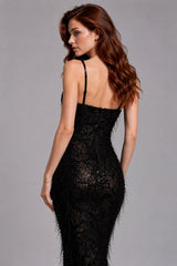Femme Robe de fête longue en tulle brodé de sequins avec chaînes de perles et fente dos – Robe brillante | Dressie Dress