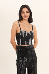 Femme Top bustier effet denim à bretelles fines - bonnets structurés et strass placés | Dressie Dress