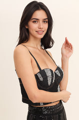 Femme Top bustier effet denim à bretelles fines - bonnets structurés et strass placés | Dressie Dress