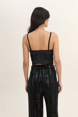 Femme Top bustier effet denim à bretelles fines - bonnets structurés et strass placés | Dressie Dress