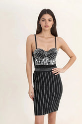 Femme Top de fête richement orné de strass et pierres fantaisie | Dressie Dress