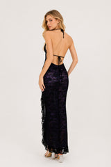Robes de fête & festivals – Robe longue moulante en dentelle stretch décolleté V plongeant dos nu à nouer fronces à la taille et fente côté | Dressie Dress
