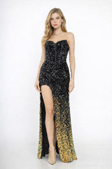 Robe de soirée sirène à sequins dégradés bustier cœur et corset baleiné fente haute – Silhouette glamour | Dressie Dress