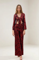 Femme Combinaison 2 pièces à sequins géométriques avec top court à nœud découpe taille et pantalon taille haute jambes larges | Dressie Dress