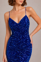Femme Robes de soirée longue à sequins décolleté cœur fines bretelles dos nu lacé et fente haute | Dressie Dress