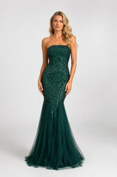 Femme Robes de soirée longue sirène à sequins bustier sans bretelles coupe moulante gainante avec bas en tulle | Dressie Dress