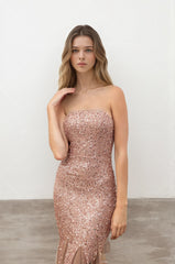 Femme Robes de soirée longue sirène à sequins bustier sans bretelles coupe moulante gainante avec bas en tulle | Dressie Dress