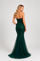 Femme Robes de soirée longue sirène à sequins bustier sans bretelles coupe moulante gainante avec bas en tulle | Dressie Dress