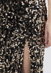 Femme Robe longue scintillante à sequins asymétrique une épaule coupe moulante avec fente haute et longueur maxi – Robes cristallines / brillantes | Dressie Dress