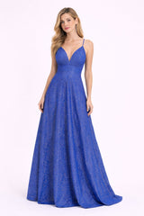 Femme Robes de soirée longue scintillante à bretelles fines décolleté V profond plissé taille haute marquée jupe évasée avec fente | Dressie Dress