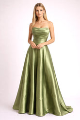 Femme Robe de soirée bustier satinée drapé structuré + jupe volumineuse et fente élégante – Look chic et sensuel pour réveillon fêtes et soirées | Dressie Dress