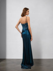 Femme Robes de soirée sirène à fines bretelles et décolleté V corsage entièrement orné de perles/strass drapé croisé à la taille | Dressie Dress - Dressie Dress
