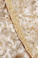 Femme Robes de soirée sirène avec décolleté V en tulle illusion broderies baroques dorées sequins ceinture perlée + surjupe tulle amovible avec longue traîne | Dressie Dress - Dressie Dress