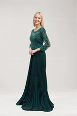 Femme Robe de soirée longue avec manches en tulle transparent brodé taille cintrée et jupe plissée fluide | Dressie Dress - Dressie Dress