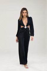 Femme Combinaisons plissée à décolleté profond découpes taille et boucle fleur – Look chic et allongeant | Dressie Dress