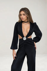 Femme Combinaisons plissée à décolleté profond découpes taille et boucle fleur – Look chic et allongeant | Dressie Dress