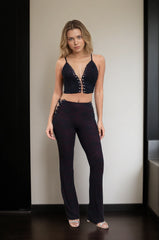 Ensemble Femme Top à bretelles avec laçage frontal et pantalon évasé – Effet sculptant et jambes allongées | Dressie Dress