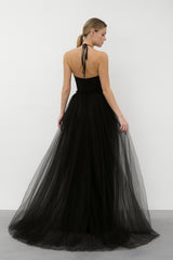 Femme Robe habillée courte froncée avec bustier fleurs 3D et longue traîne amovible en tulle | Dressie Dress