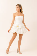 Femme Robe courte habillée bustier avec corset lacé dos jupe boule et grande fleur 3D | Dressie Dress