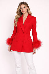 Femme Veste blazer croisée cintrée à col tailleur - décolleté V profond et poignets à plumes | Dressie Dress - Dressie Dress