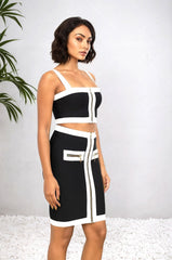 Ensemble 2 pièces Femme top court zippé + jupe crayon taille haute en maille bandage - coupe moulante | Dressie Dress