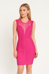 Femme Robe bandage courte moulante avec empiècement en résille et décolleté illusion | Dressie Dress