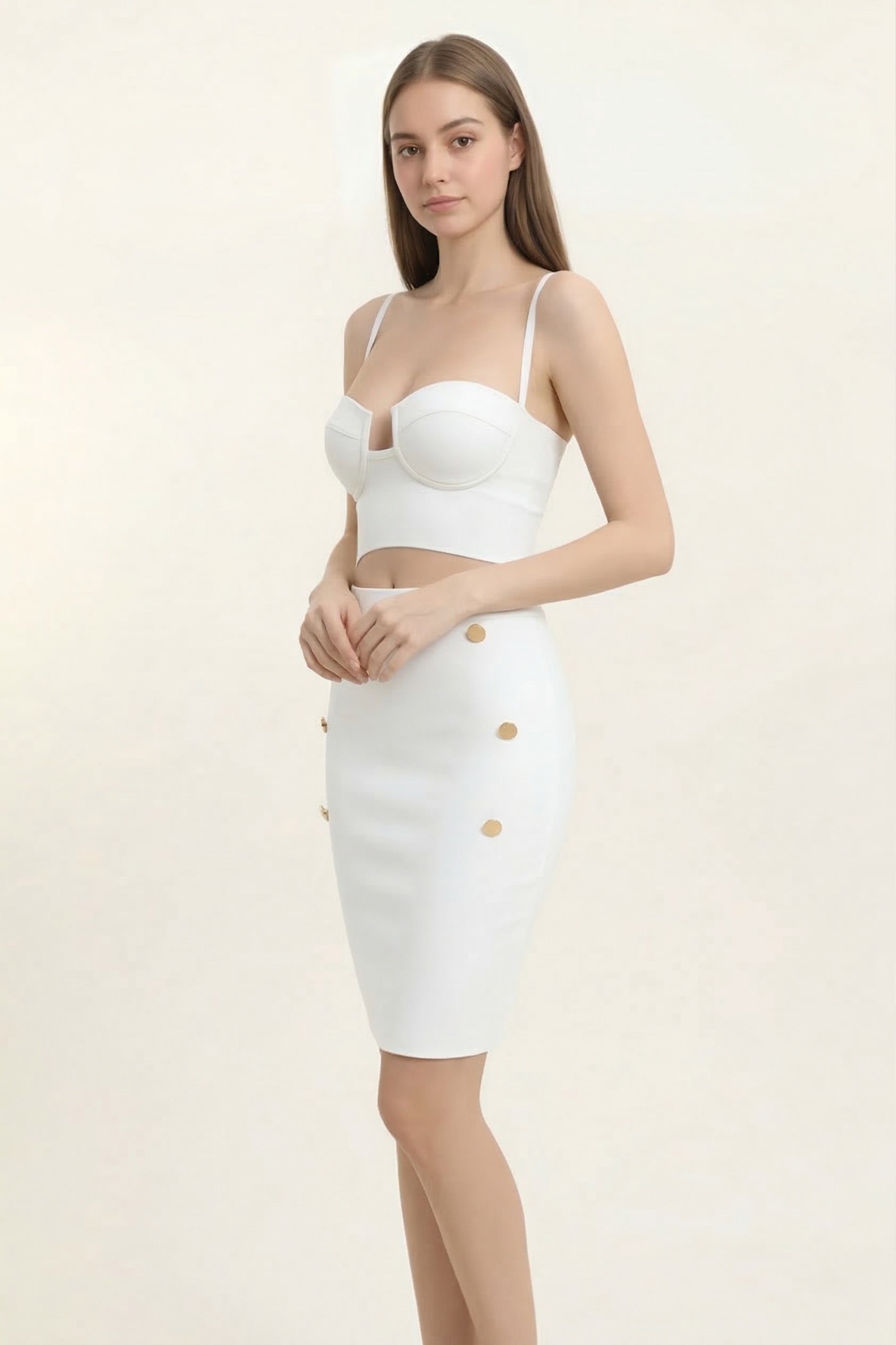Ensemble femme bandage court bleu royal avec fines bretelles, découpe à la taille et jupe moulante, Dressie Dress.
