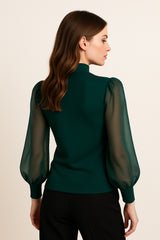 Femme Top ajusté à col montant zippé avec manches longues en voile et poches poitrine zippées | Dressie Dress