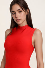 Robe bandage courte moulante sans manches à col montant avec ourlet à franges strass | Dressie Dress