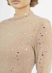 Femme Robe cristalline brillante longue col montant et manches transparentes & strass dispersés sur toute la robe | Dressie Dress