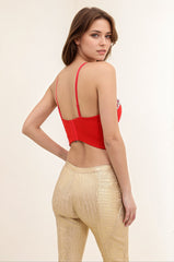 Femme Top bustier court rouge à fines bretelles bonnets cœur ornés de strass et perles – Style sexy et glamour | Dressie Dress