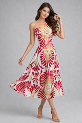 Robe longue imprimée pour femme, à une épaule, encolure asymétrique, taille haute et jupe fluide, marque Dressie Dress