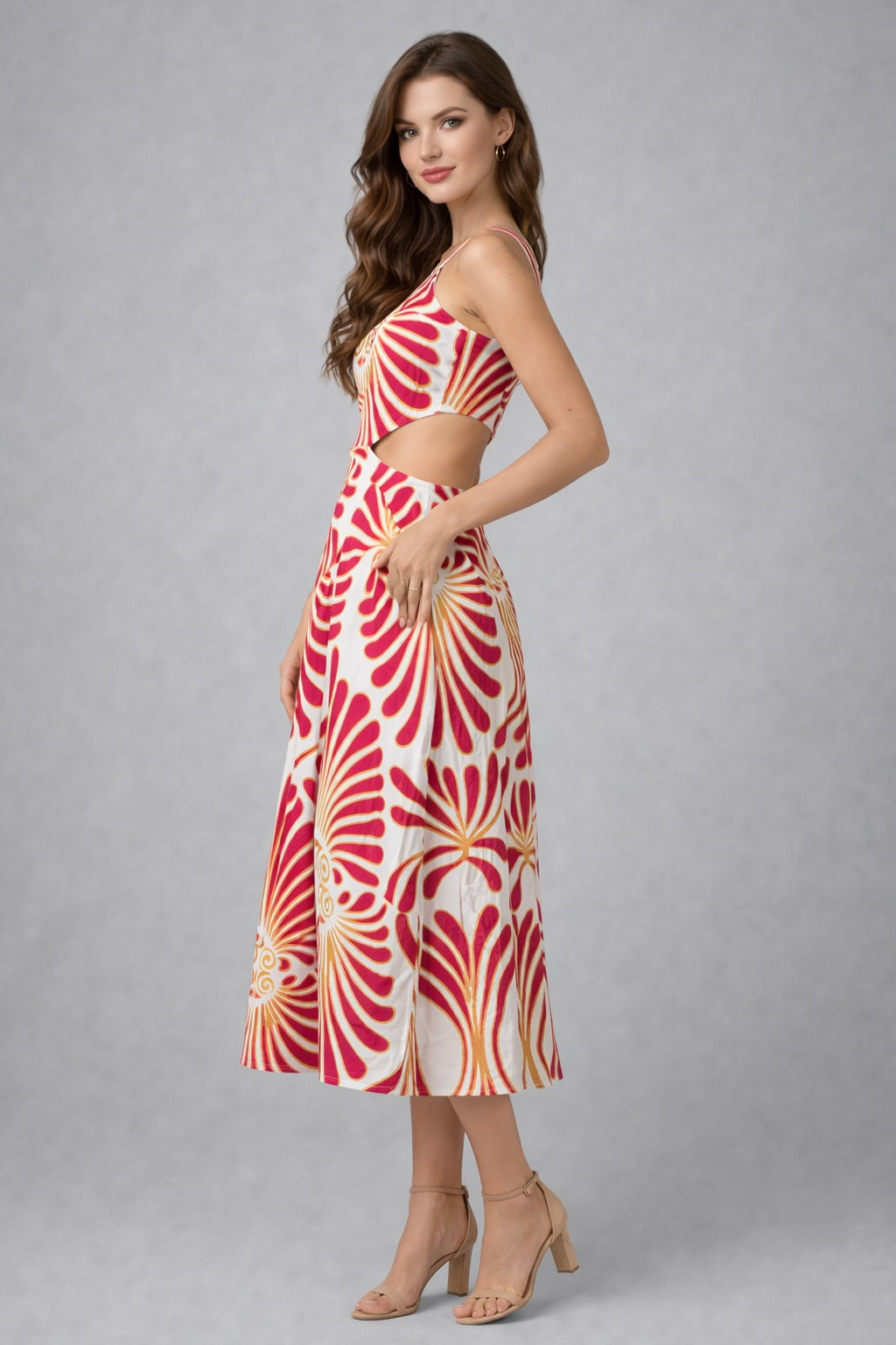 Robe longue imprimée pour femme Dressie Dress à une épaule, encolure asymétrique, taille haute et jupe fluide.