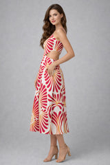 Robe longue imprimée pour femme Dressie Dress à une épaule, encolure asymétrique, taille haute et jupe fluide.